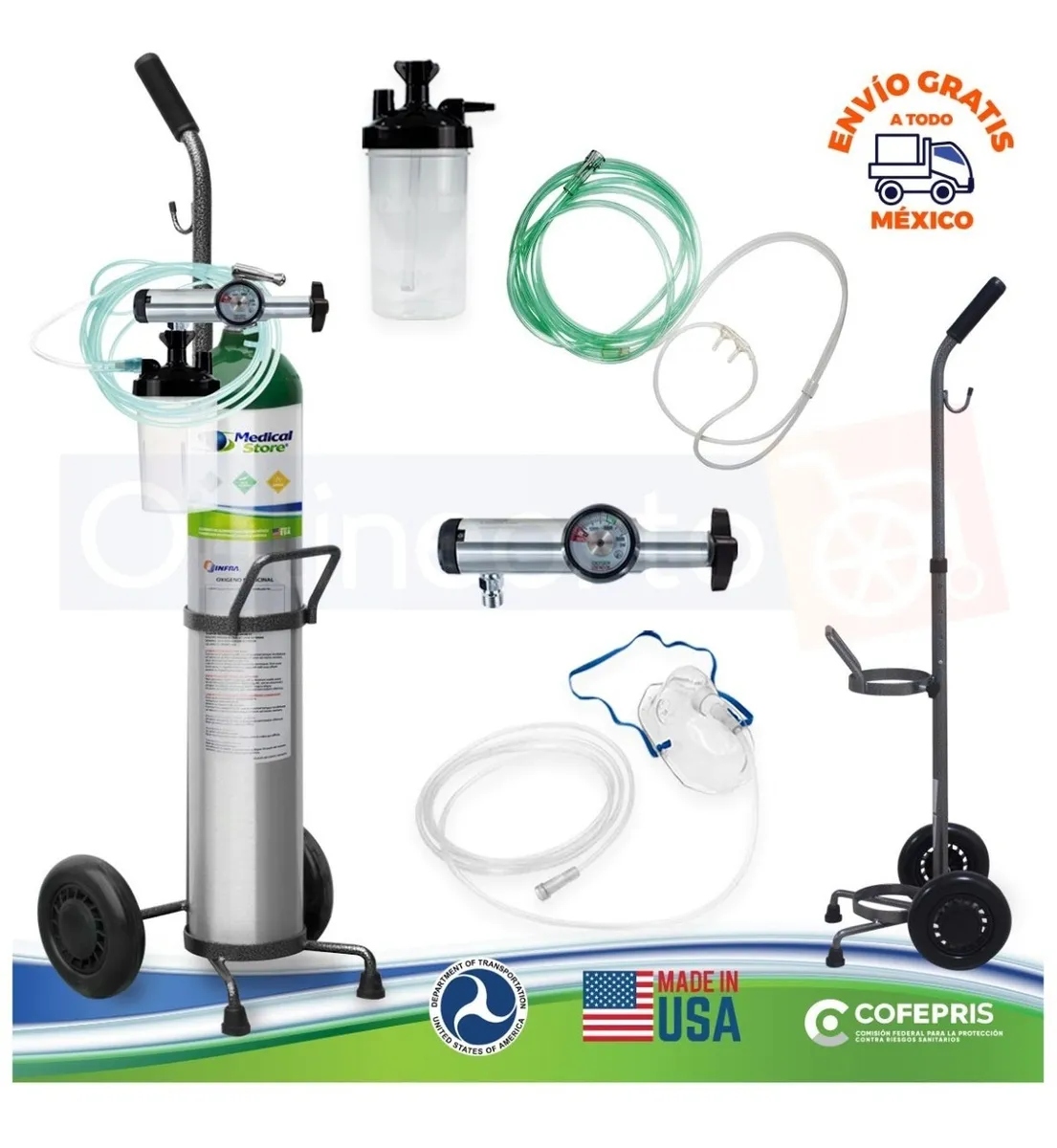 Tanque De Oxigeno 682litros Kit Completo Portatil Carrito