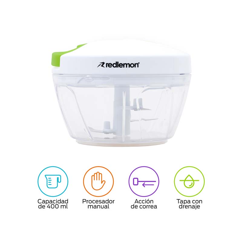 Procesador de Alimentos Manual Cortador de Verduras Picador 400 ml Redlemon
