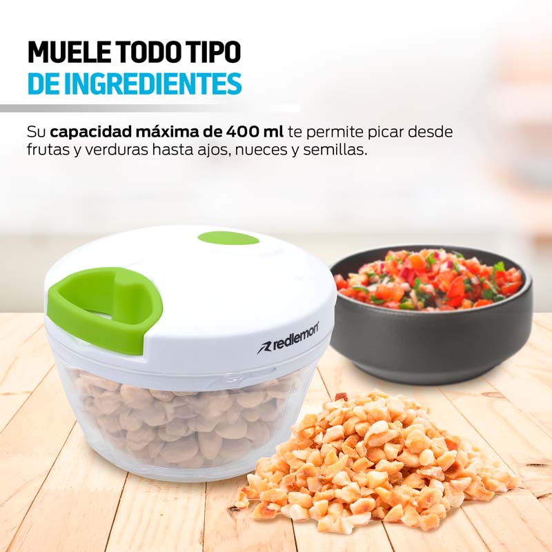 Procesador de Alimentos Manual Cortador de Verduras Picador 400 ml Redlemon