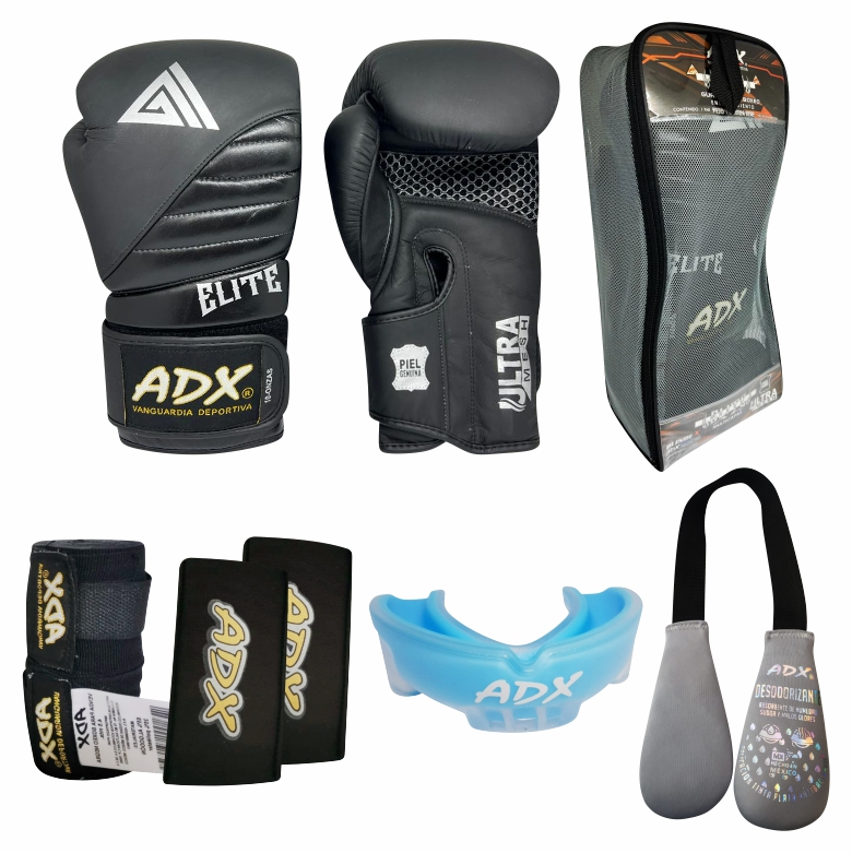 Kit de Guantes de Box Elite Piel Real Multicapas + Accesorios
