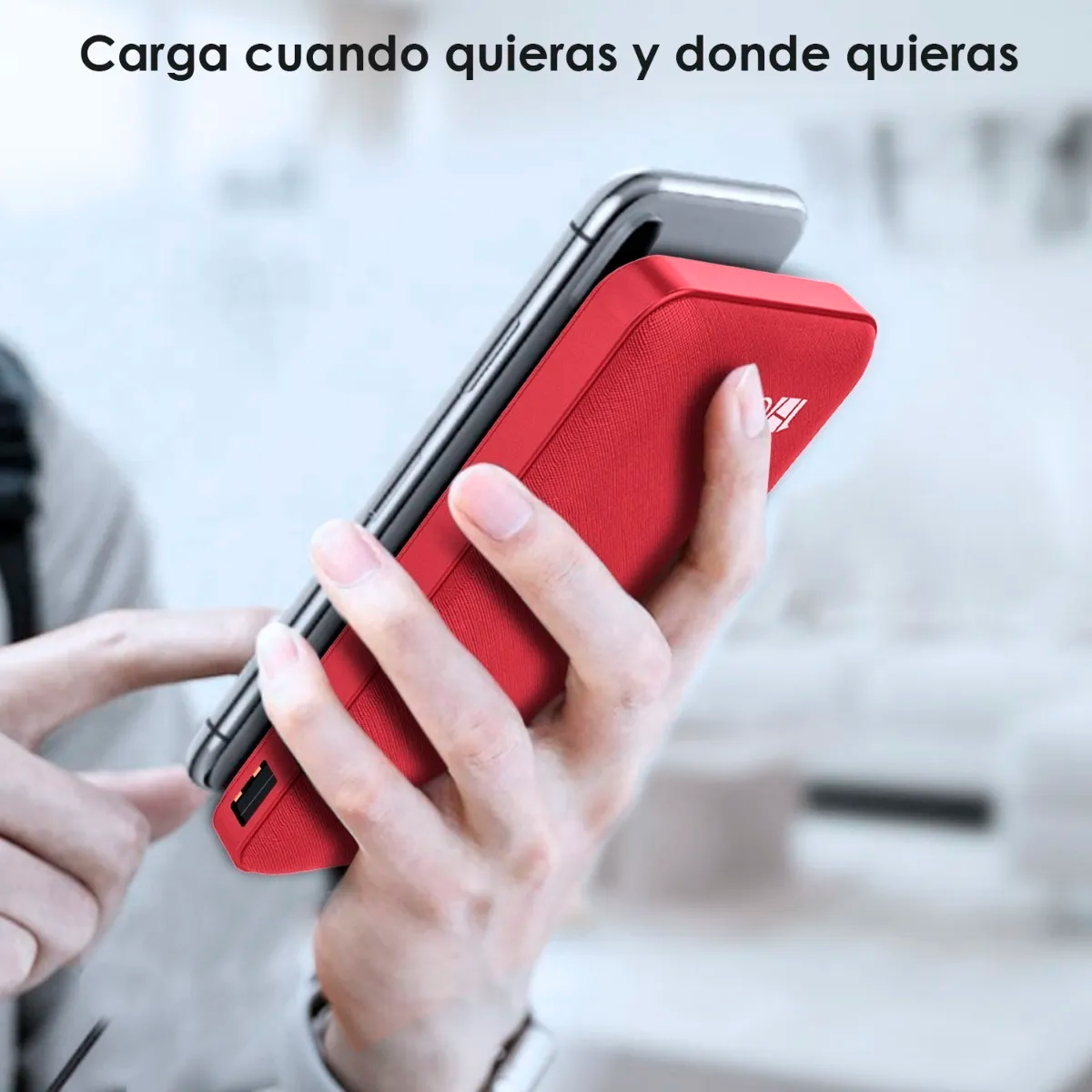 Power Bank Batería Portátil Con Lampara 10000 mah 1hora Pila Portatil Compatibilidad Universal Color Rojo