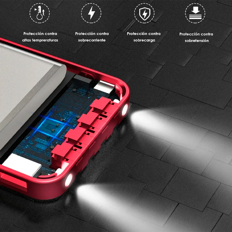 Power Bank Batería Portátil Con Lampara 10000 mah 1hora Pila Portatil Compatibilidad Universal Color Rojo