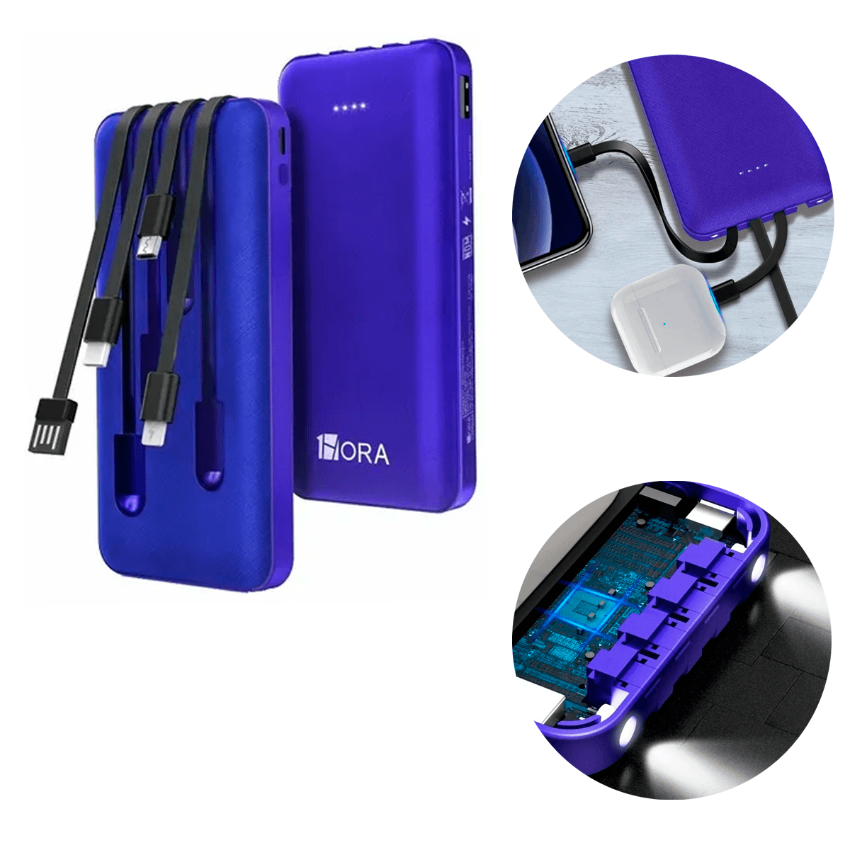 Power Bank Batería Portátil Con Lampara 10000 mah 1hora Pila Portatil Compatibilidad Universal Color Azul