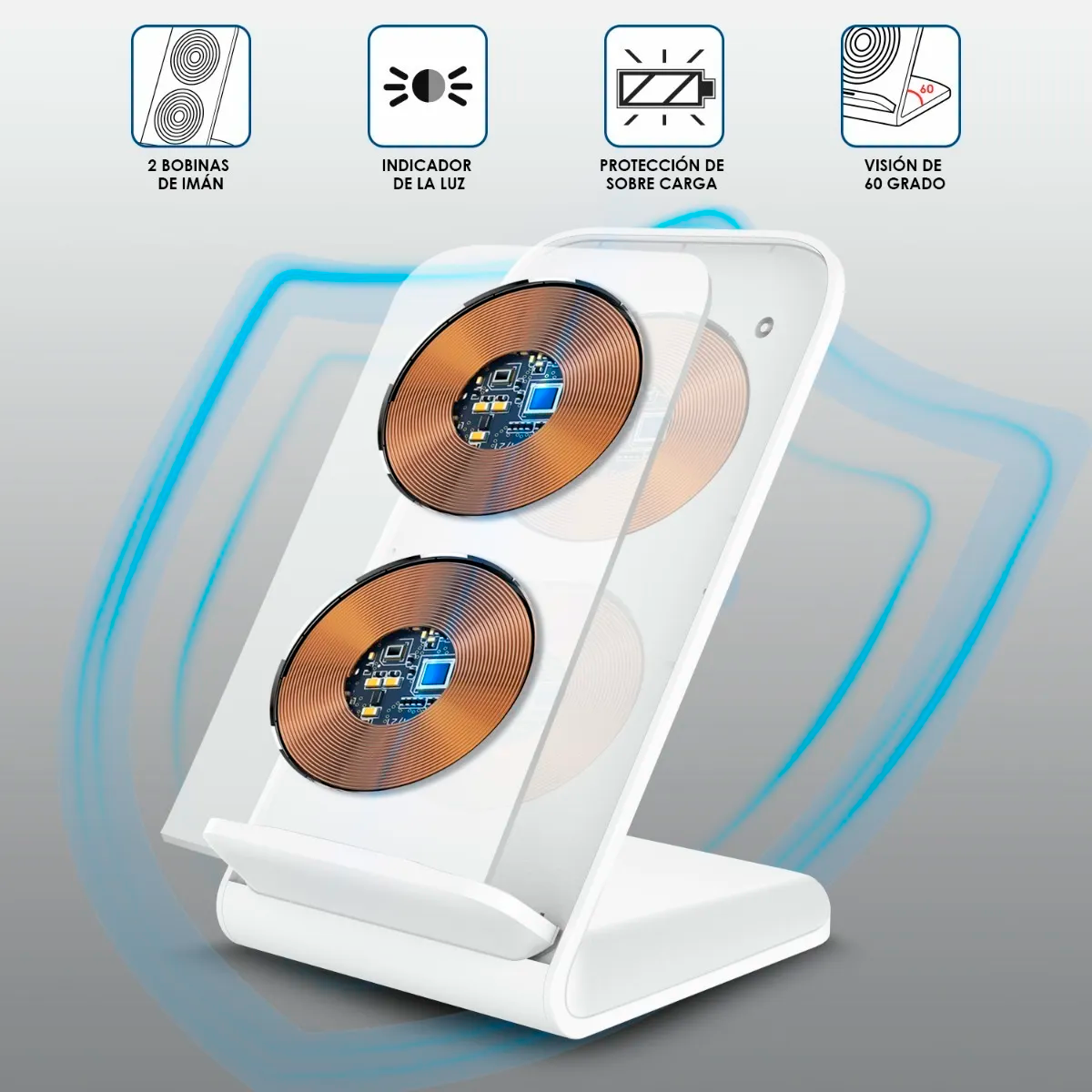 Cargador Inalámbrico Qi Con Carga Veloz 10W Qc 3.0 Ip/sa 1 Hora Color Blanco