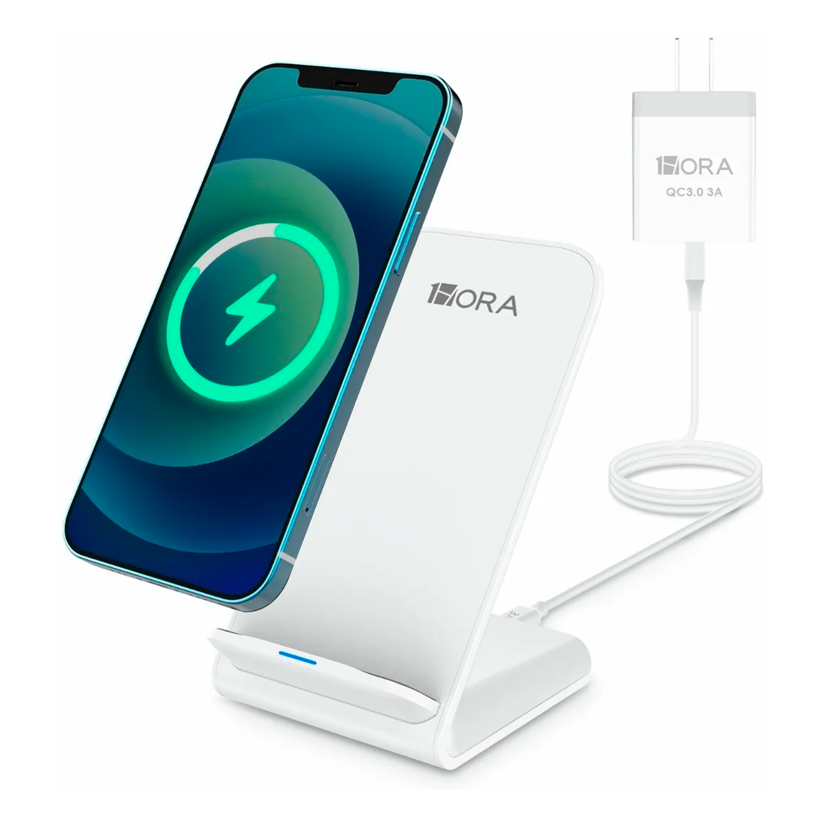 Cargador Inalámbrico Qi Con Carga Veloz 10W Qc 3.0 Ip/sa 1 Hora Color Blanco