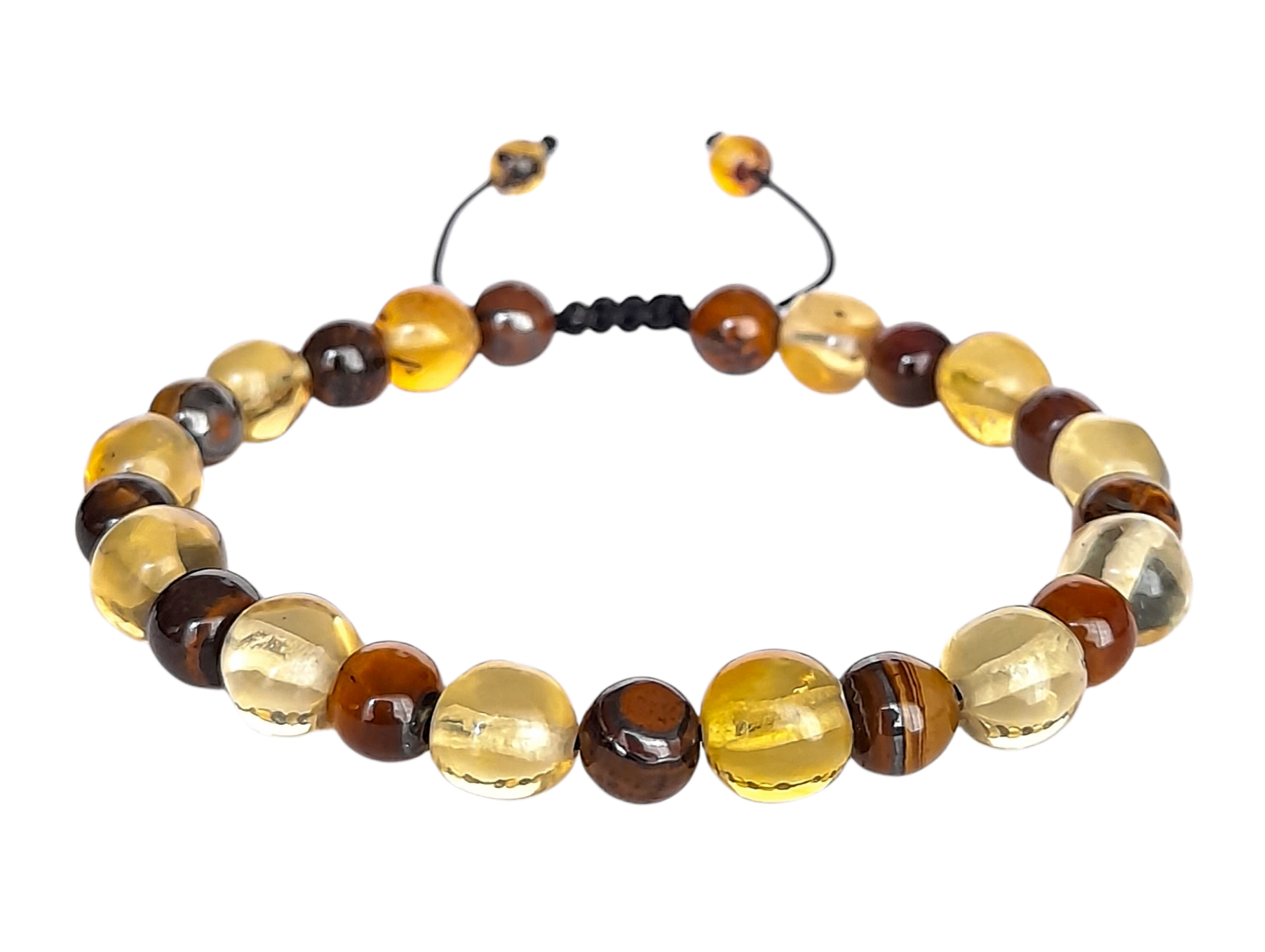 Pulsera ajustable ámbar y ojo de tigre ITZANALLY 