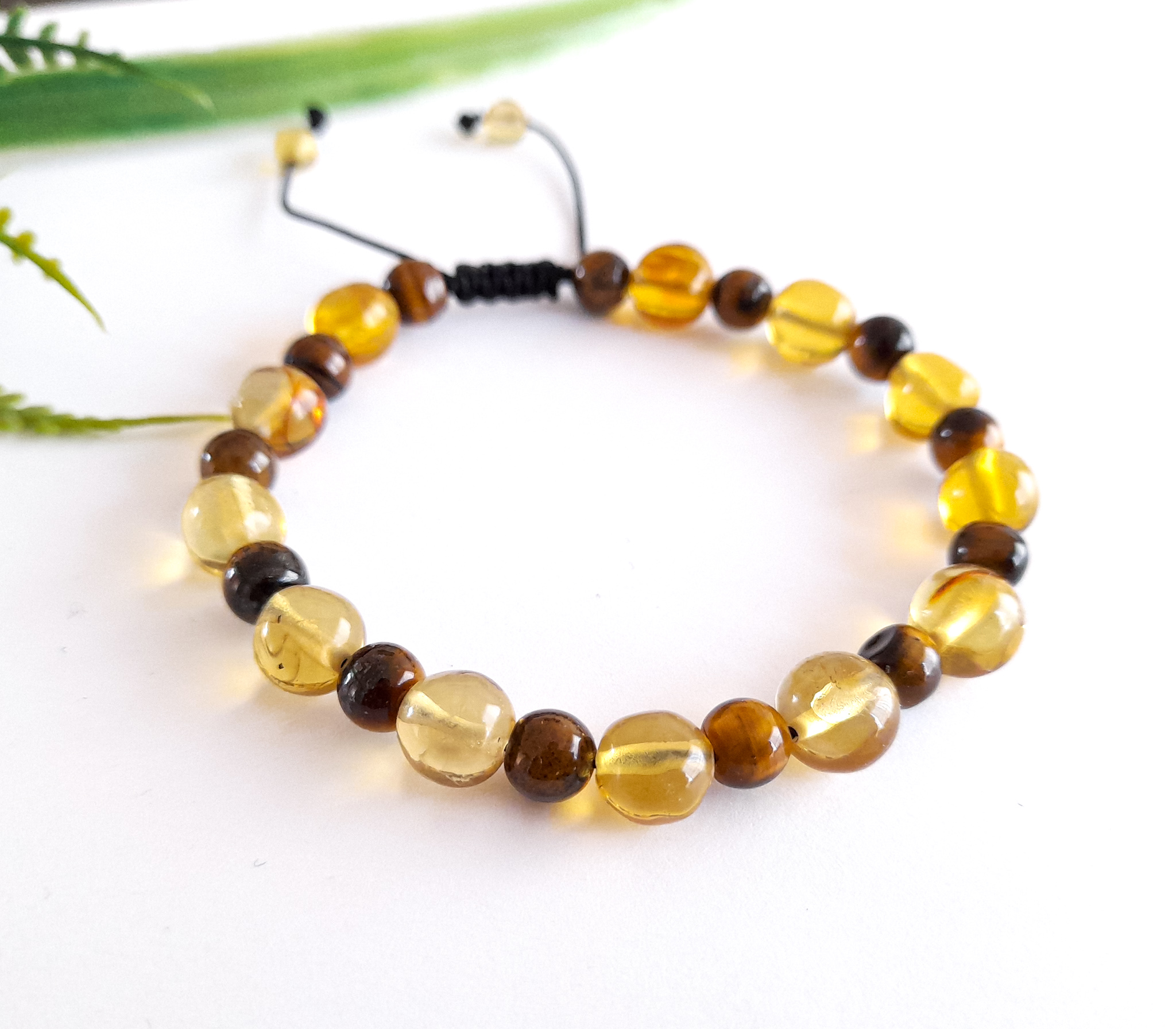 Pulsera ajustable ámbar y ojo de tigre ITZANALLY 