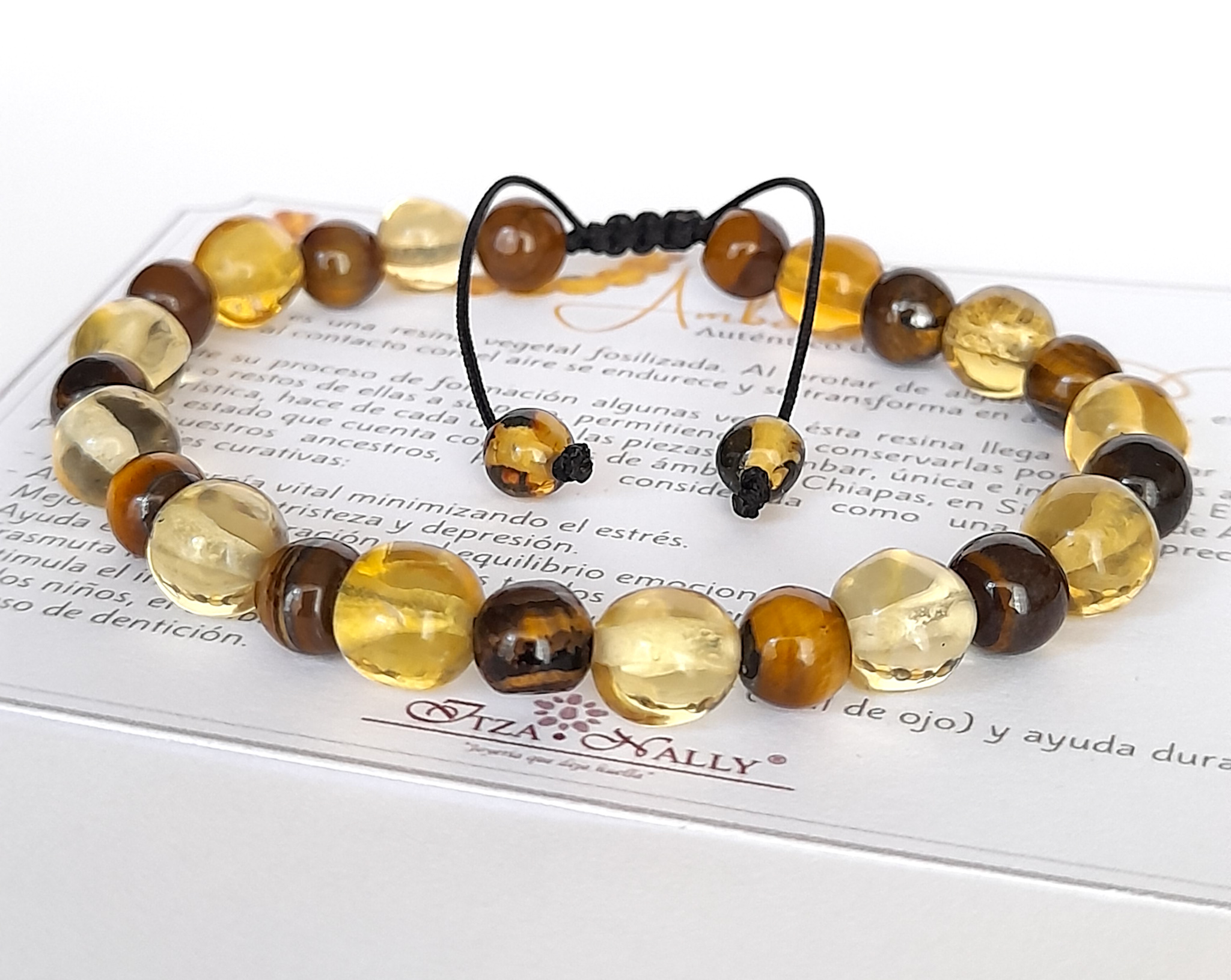 Pulsera ajustable ámbar y ojo de tigre ITZANALLY 