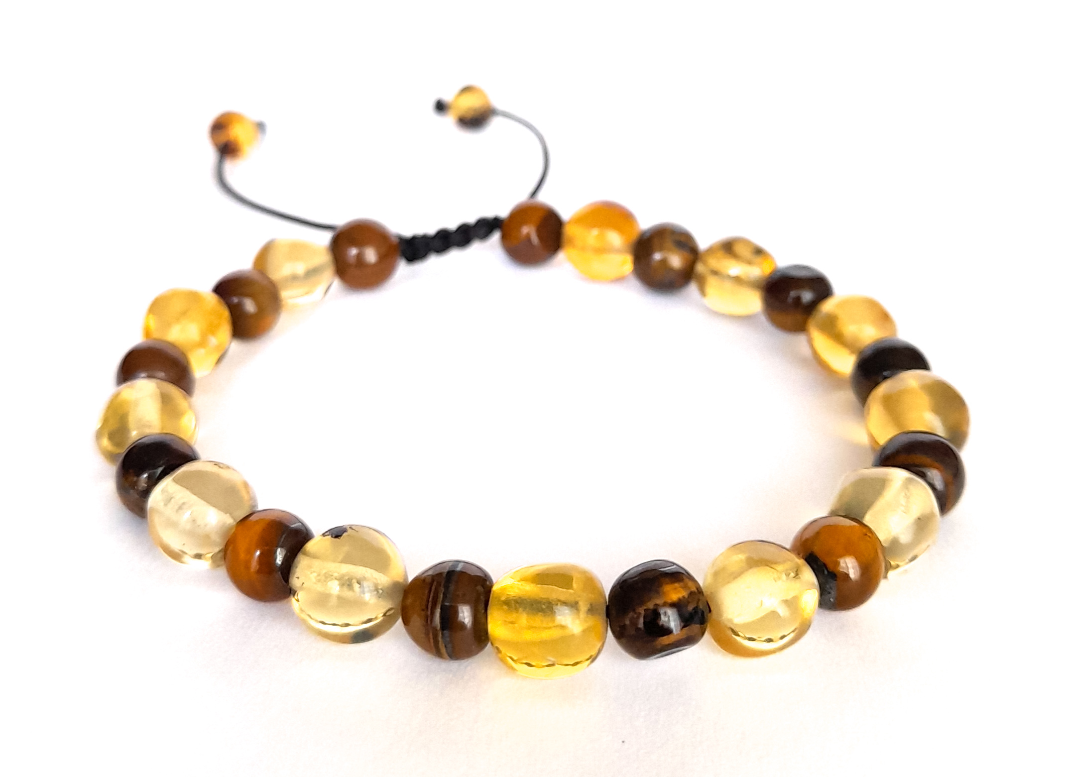 Pulsera ajustable ámbar y ojo de tigre ITZANALLY 