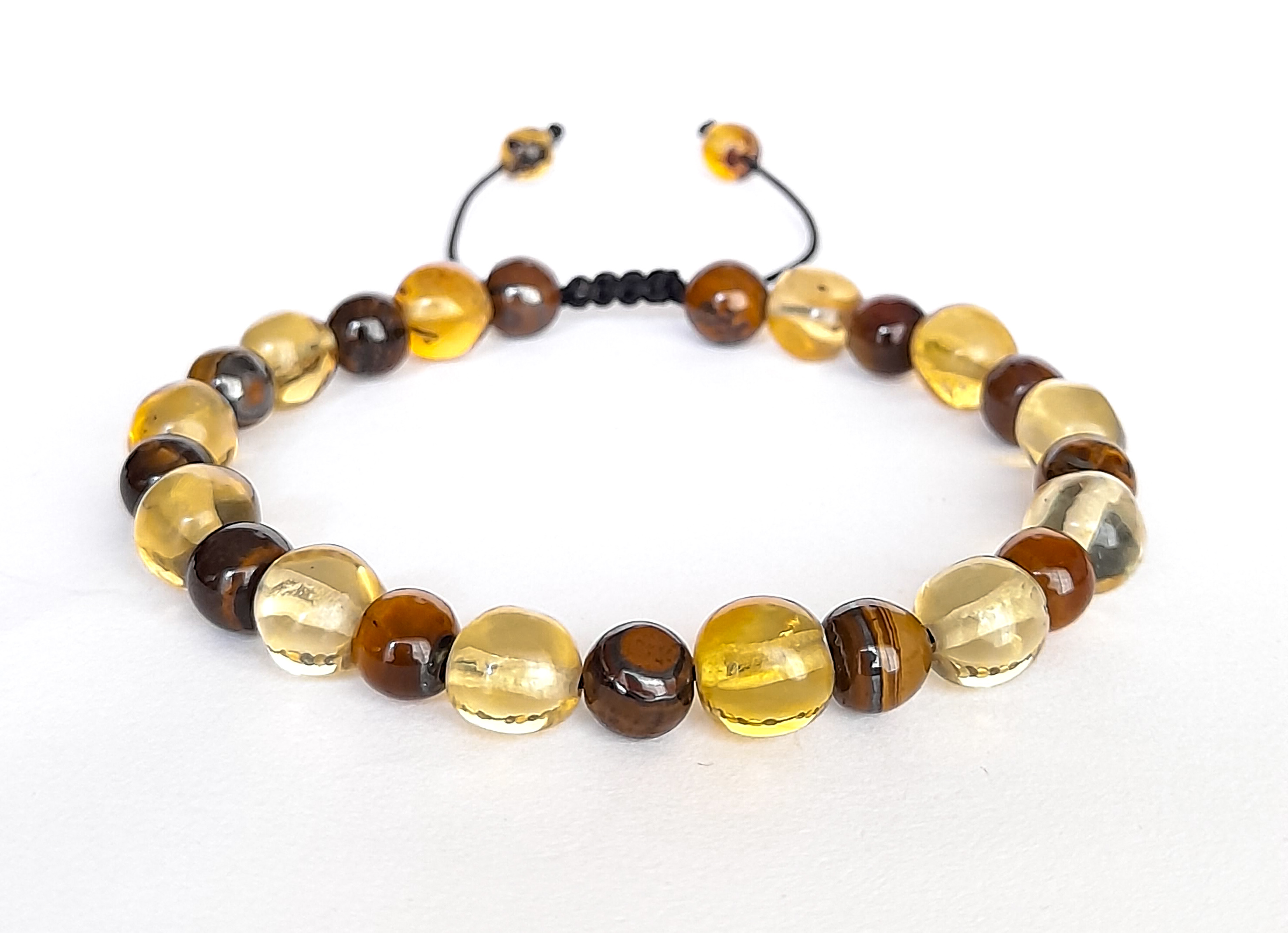 Pulsera ajustable ámbar y ojo de tigre ITZANALLY 