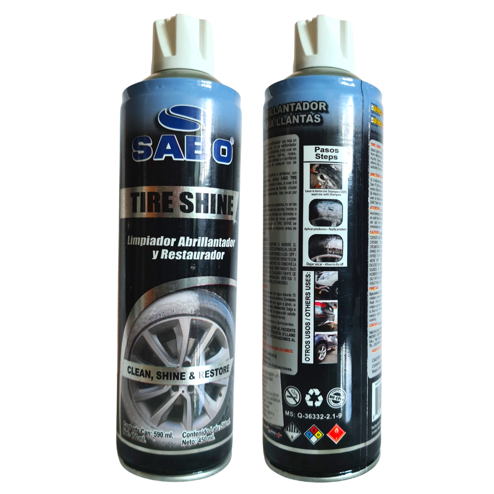 SABO Brillo para Llantas 590ml Espuma Limpiador Abrillantador y Restaurador para Llantas