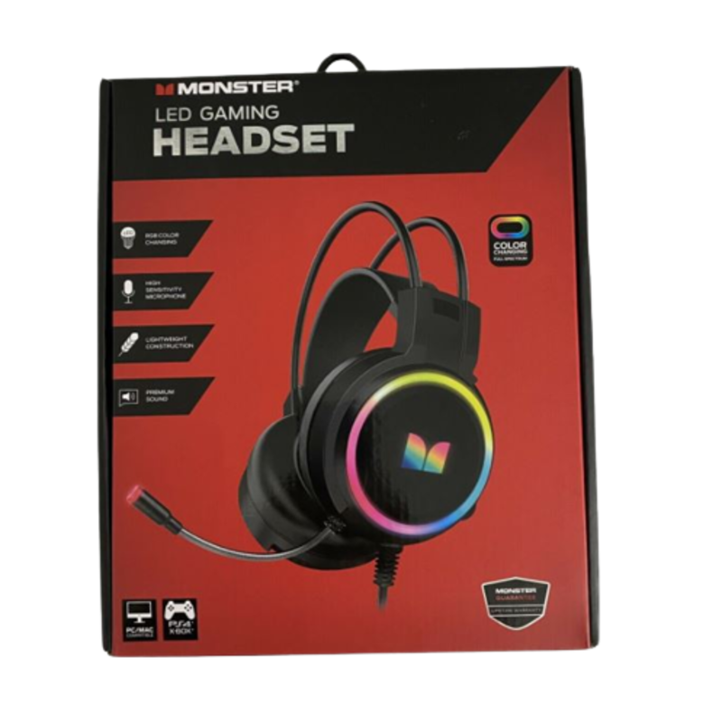 Monster Led Gaming Headset PC/MAC High Sensitivity Mic RGB Color Change Premium