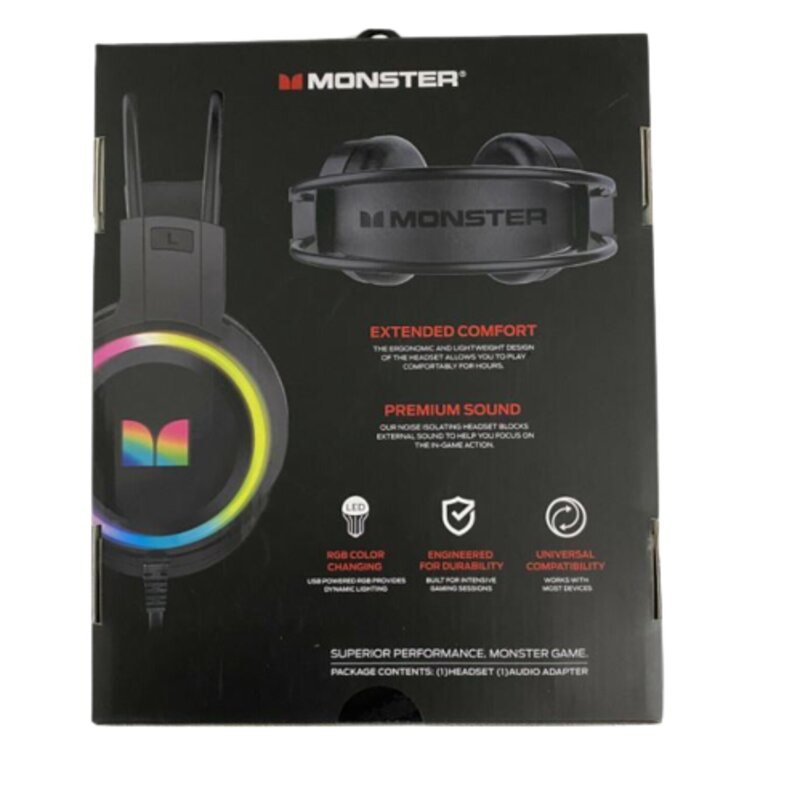 Monster Led Gaming Headset PC/MAC High Sensitivity Mic RGB Color Change Premium