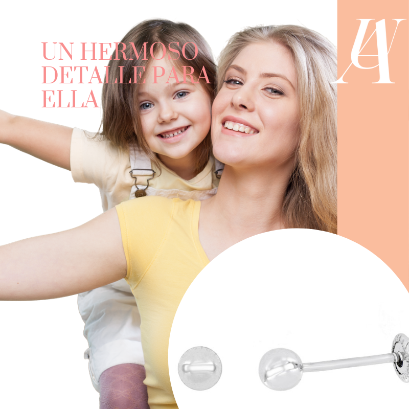 Aretes Dormilonas Authshine Oro blanco 14 kilates 3mm mujer