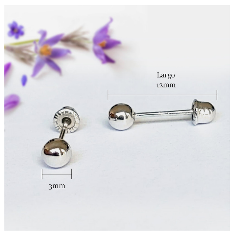 Aretes Dormilonas Authshine Oro blanco 14 kilates 3mm mujer