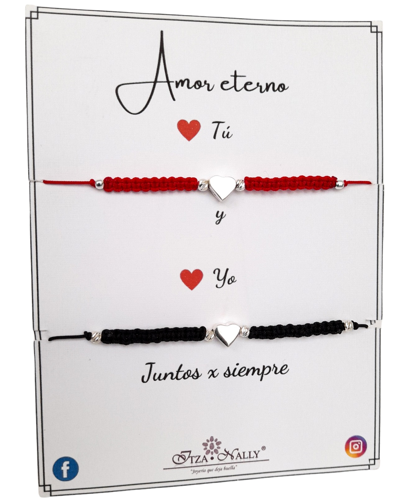 Juego de Pulseras Dúo para Pareja Novios Ajustables con dije de Corazón en Plata Ley .925 ITZANALLY