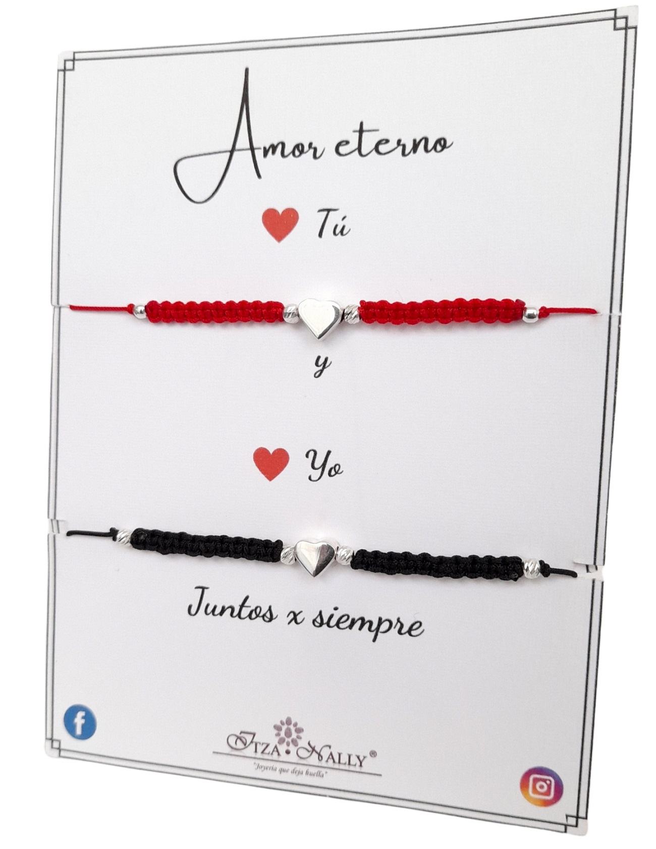 Juego de Pulseras Dúo para Pareja Novios Ajustables con dije de Corazón en Plata Ley .925 ITZANALLY