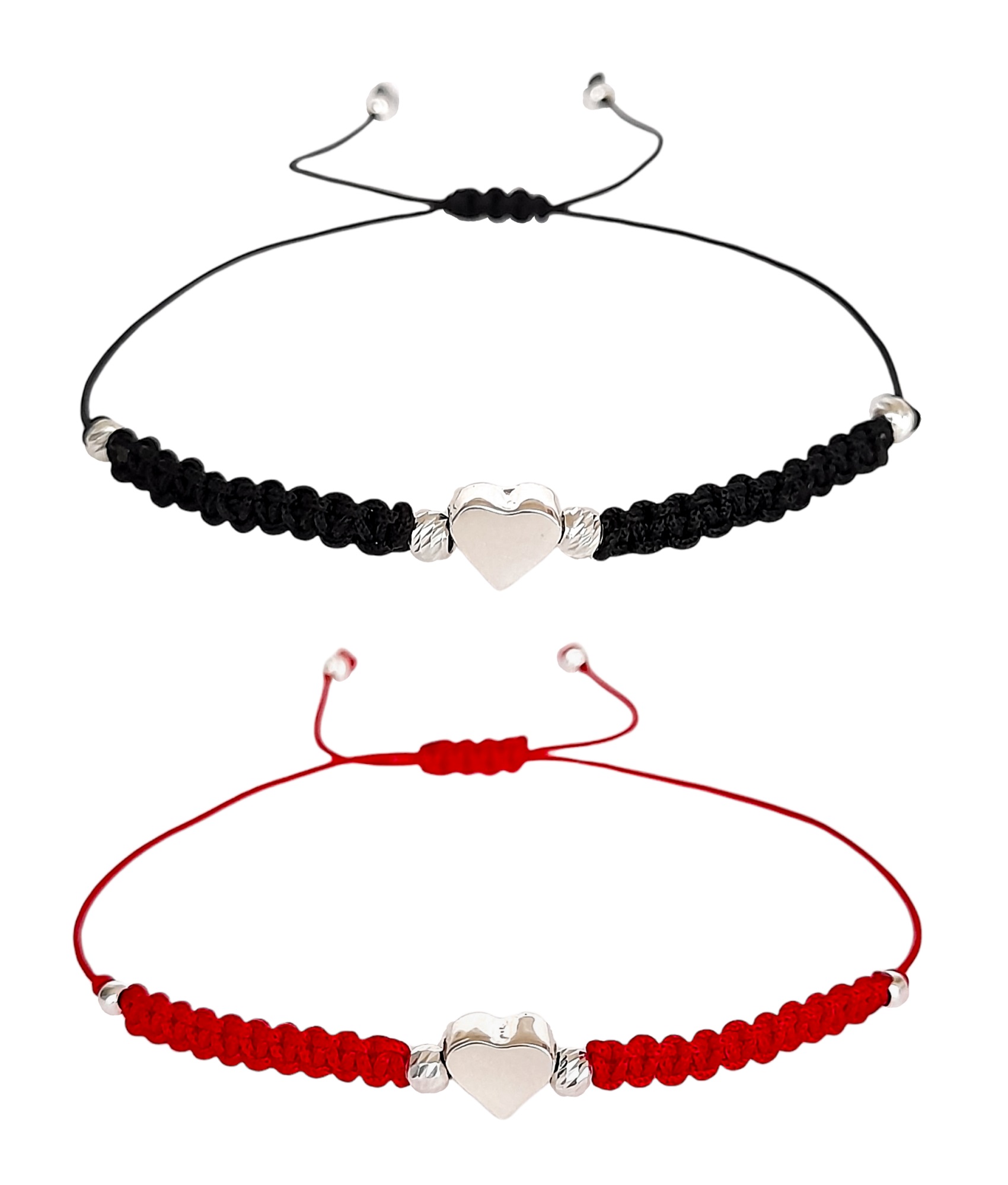 Juego de Pulseras Dúo para Pareja Novios Ajustables con dije de Corazón en Plata Ley .925 ITZANALLY