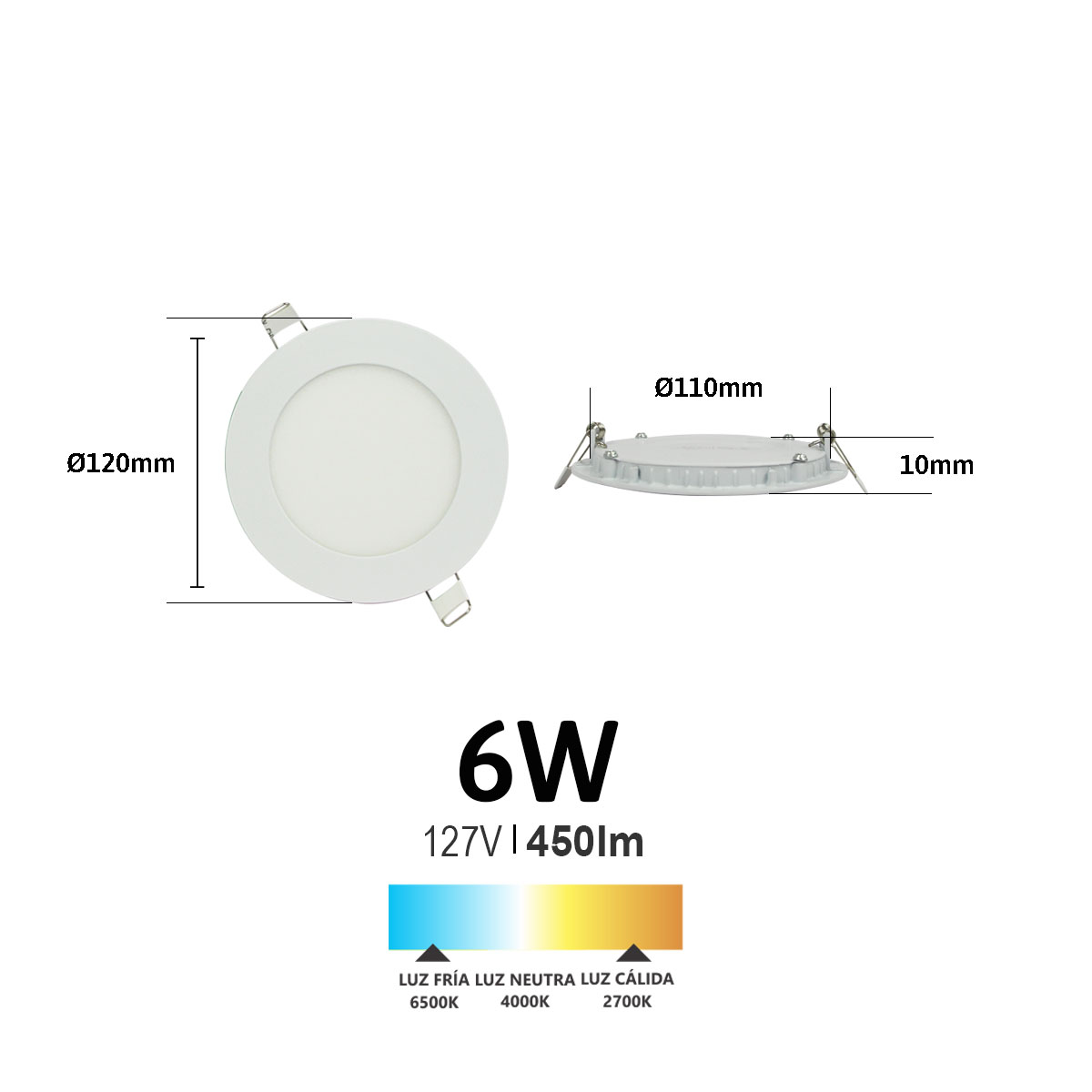 Lampara led de empotrar redonda luz blanca 6w marca jwj