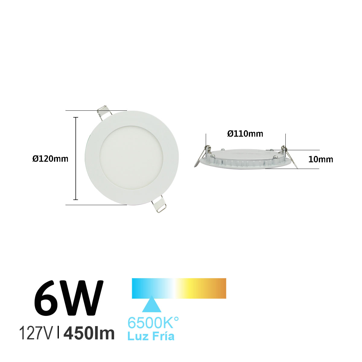 Lampara led de empotrar redonda luz blanca 6w marca jwj