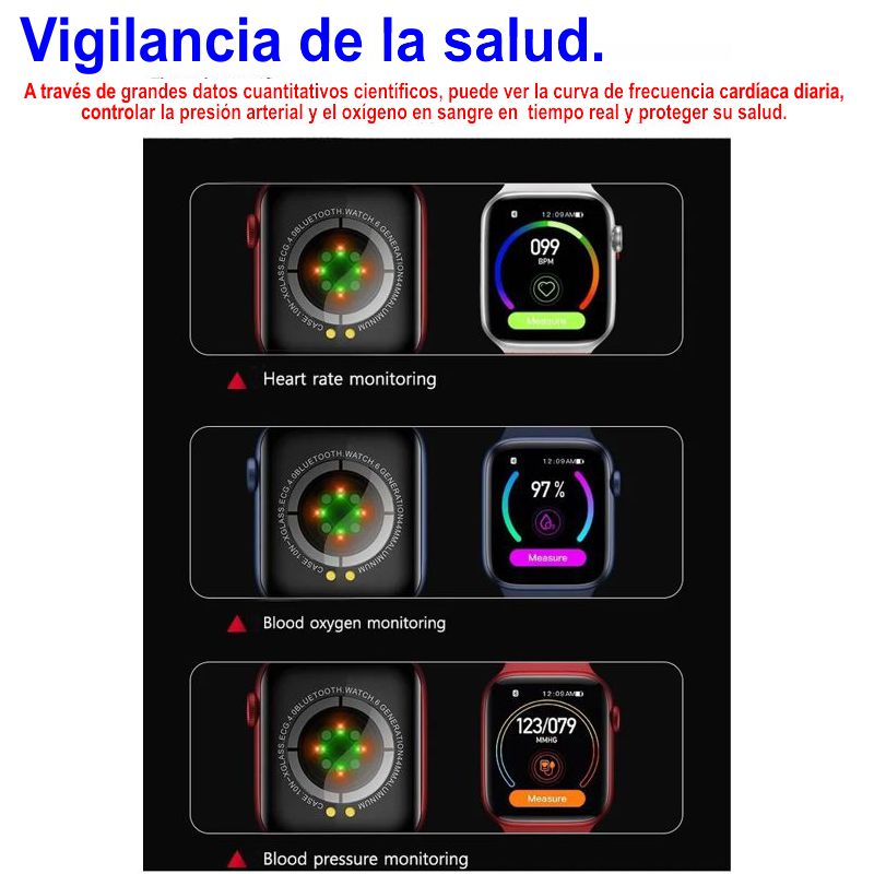 Smartwatch T500+ PRO, Pantalla Completa, APP Hiwatch, Serie 6, ROJO mejor que t500 normal y t500 plus