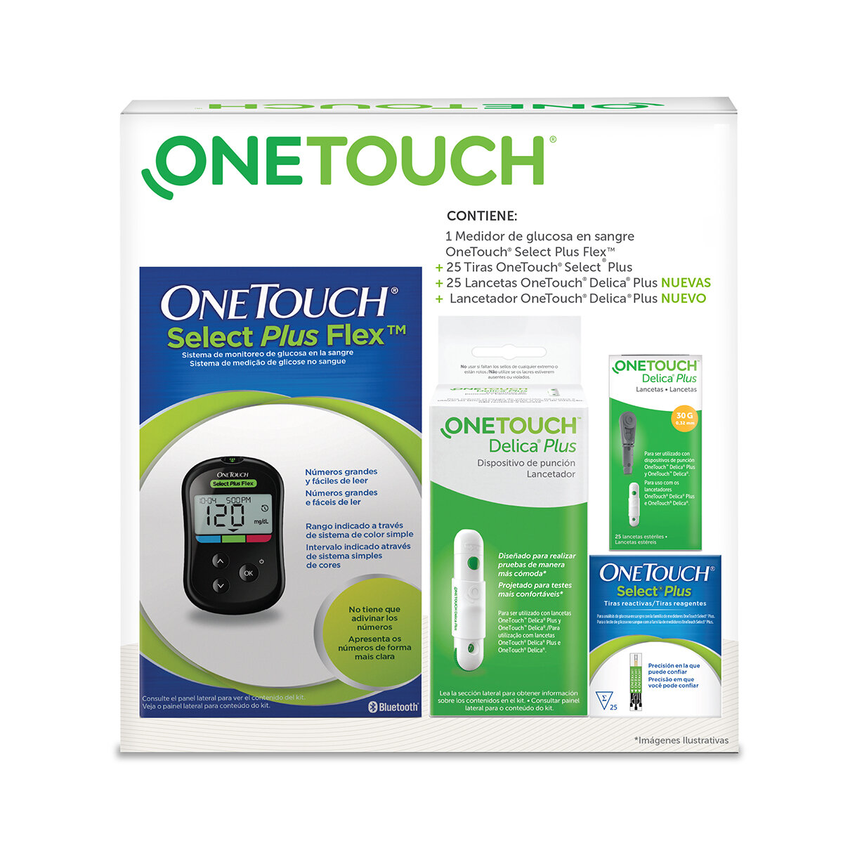 ONE TOUCH PAQUETE DE 25 TIRAS SELECT PLUS Y 25 LANCETAS DELICA