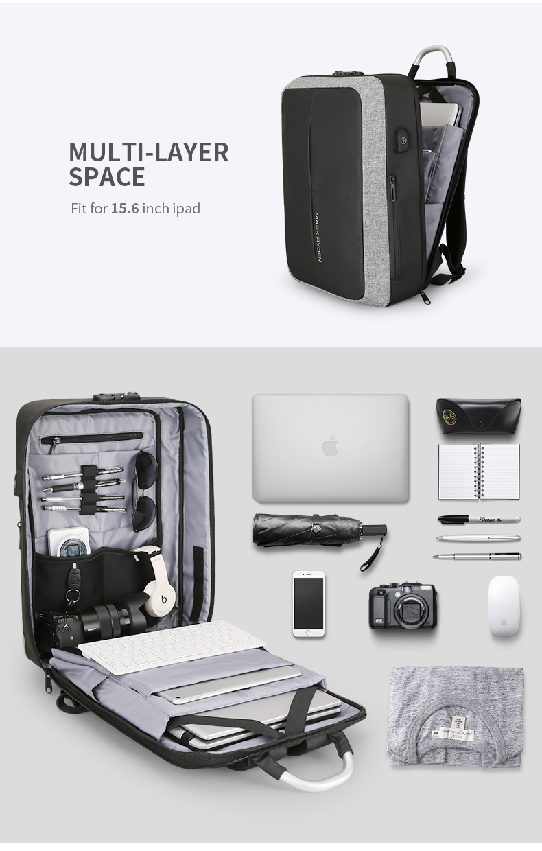  Mochila Mark Ryden. Puerto de carga USB, bolsillo antirrobo, correas acolchadas y repelente al agua. Para laptop de 15.6". Modelo 6832