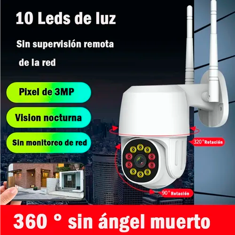 Cámara De Seguridad Panorámica De 1080p Hd Wifi 10 Led Camara de Vigilancia  360 Grados Sin Puntos Ciegos.