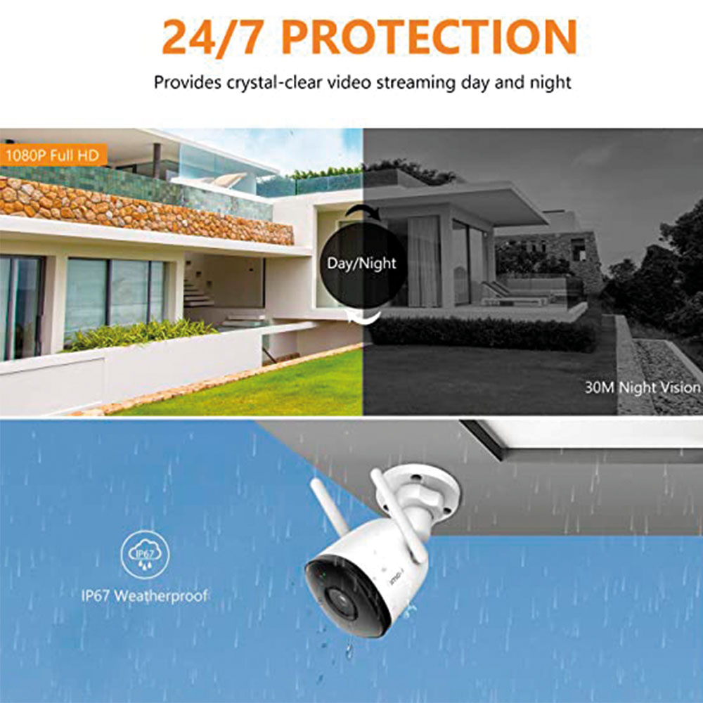 Cámara de seguridad inteligente para exteriores Imou Bullet 2C, monitoreo inteligente con visión nocturna Wi-Fi