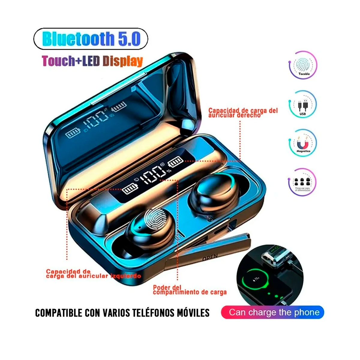 Audífonos Inalámbricos F9 8d Bluetooth 5.0 Tws Deportivos Auriculares Impermeables Manos Libres