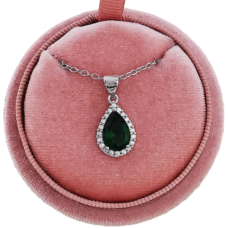 Juego De Collar Y Aretes Gota Verde Esmeralda Amour