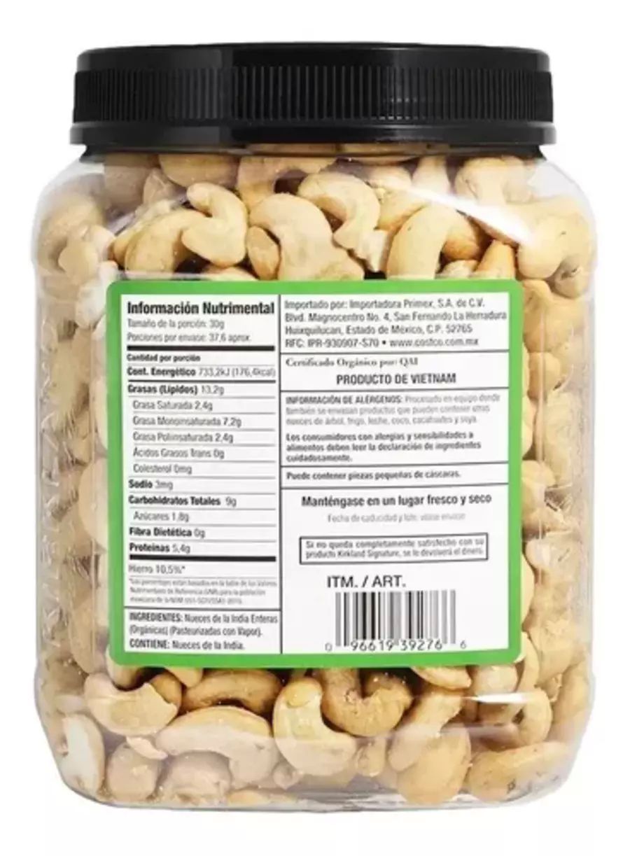Nueces De La India Orgánicas Sin Sal Y Sin Tostar 1.13 Kg