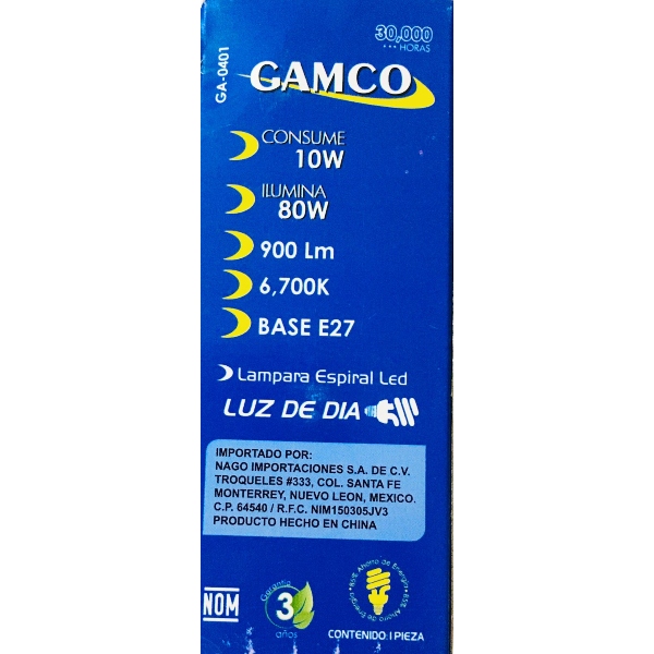 Foco Ahorrador Espiral 10w Led Ilumina 80w 900 Lm Luz Blanca GA-0401
