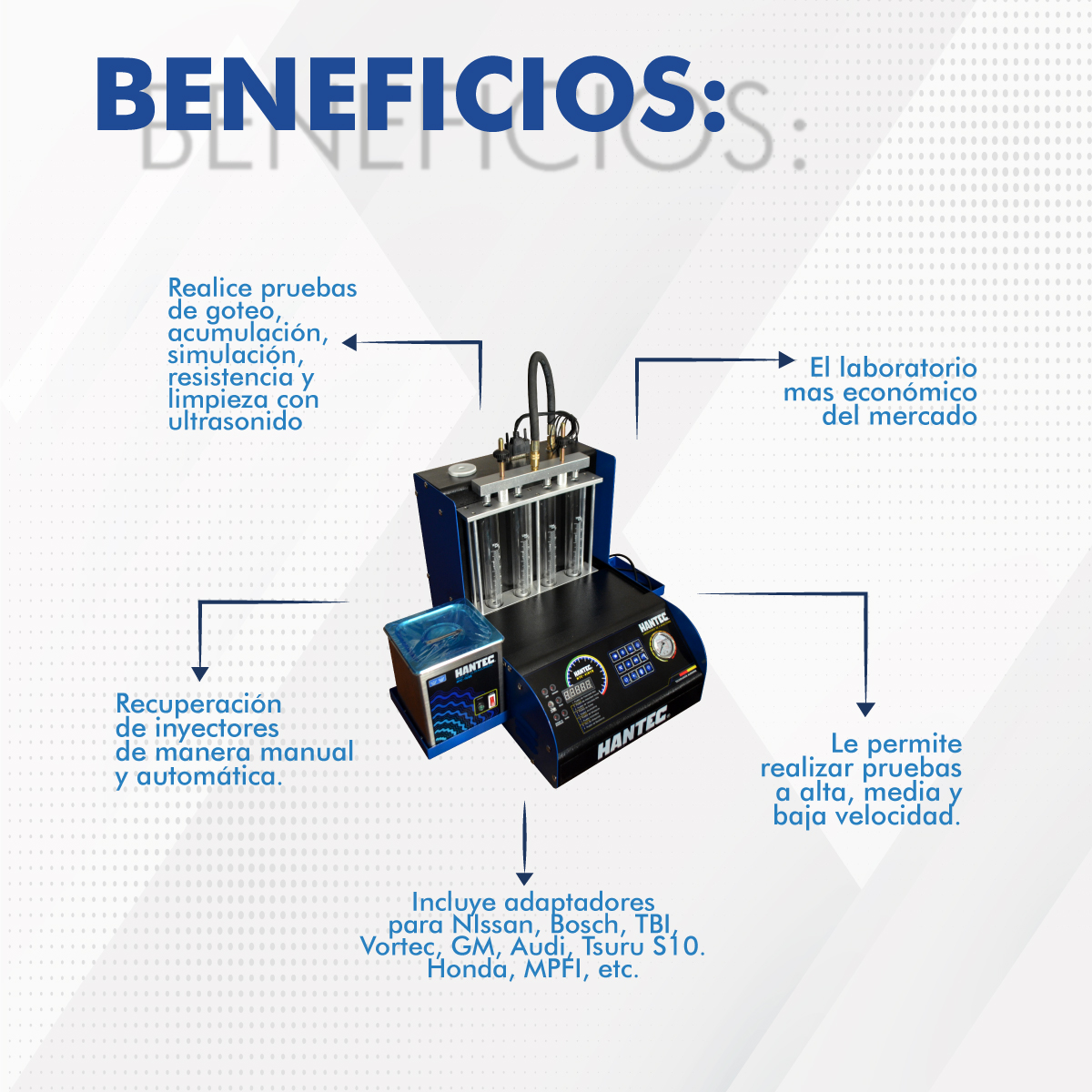 Combo Laboratorio Limpieza 4 Inyectores con Adaptadores y Tina De Ultrasonica