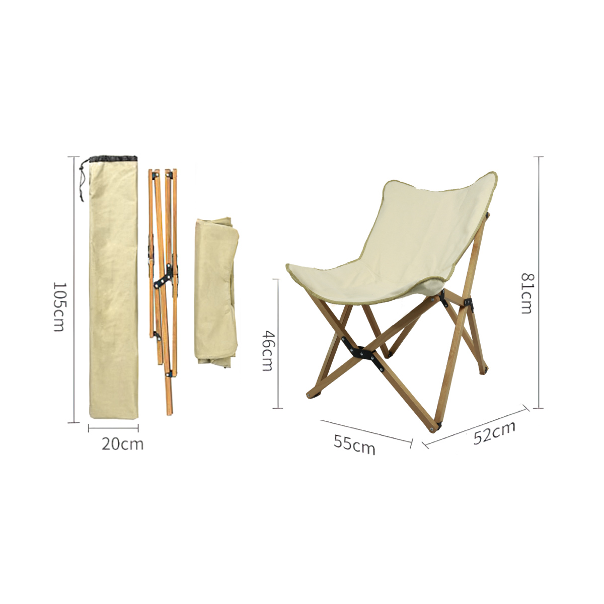 Silla de Mariposa Plegable de Madera, Silla portátil para Exterior Ligera para Camping