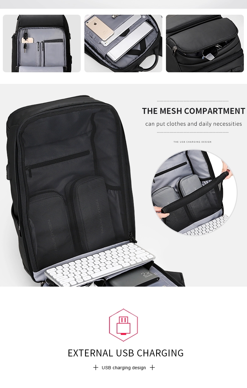  Mochila Inteligente Negocios Viaje, Mark Ryden. Espacio y compartimientos para laptop. Puerto USB Impermeable. Modelo 7080