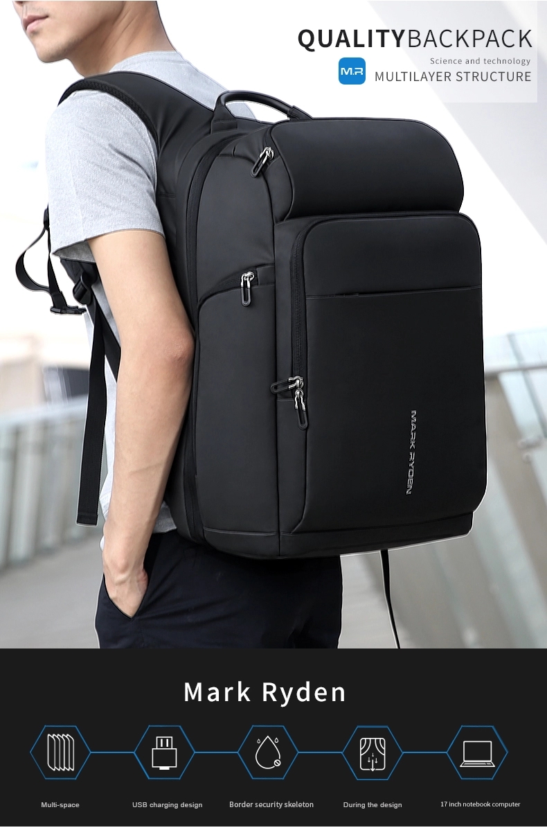  Mochila Inteligente Negocios Viaje, Mark Ryden. Espacio y compartimientos para laptop. Puerto USB Impermeable. Modelo 7080