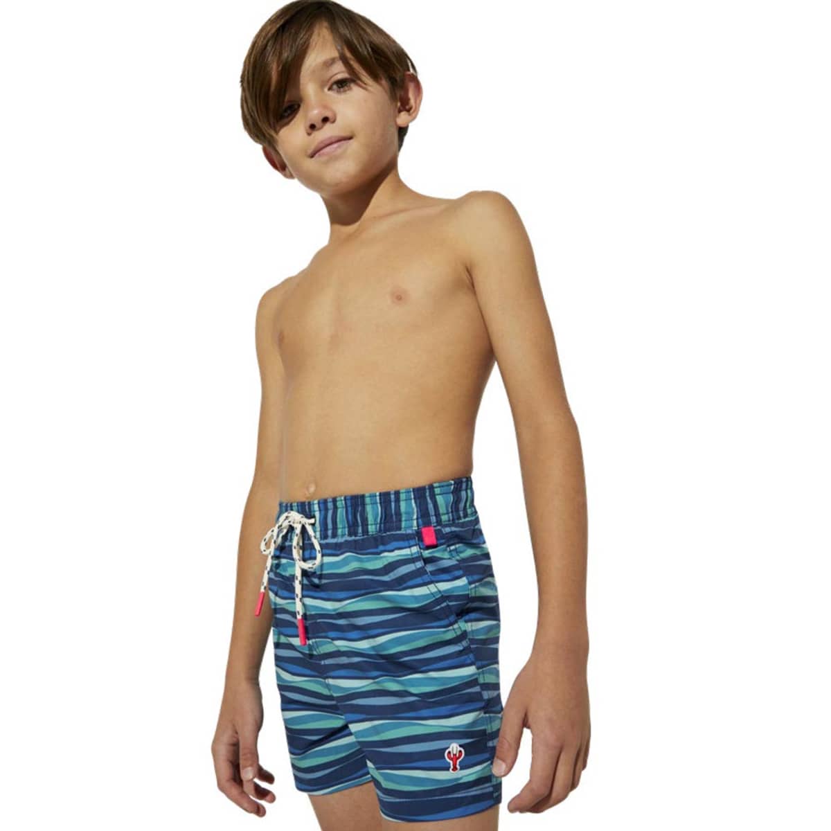Traje de baño tipo bermuda para niño, color azul con olas, Next & Co., mod. 1017778