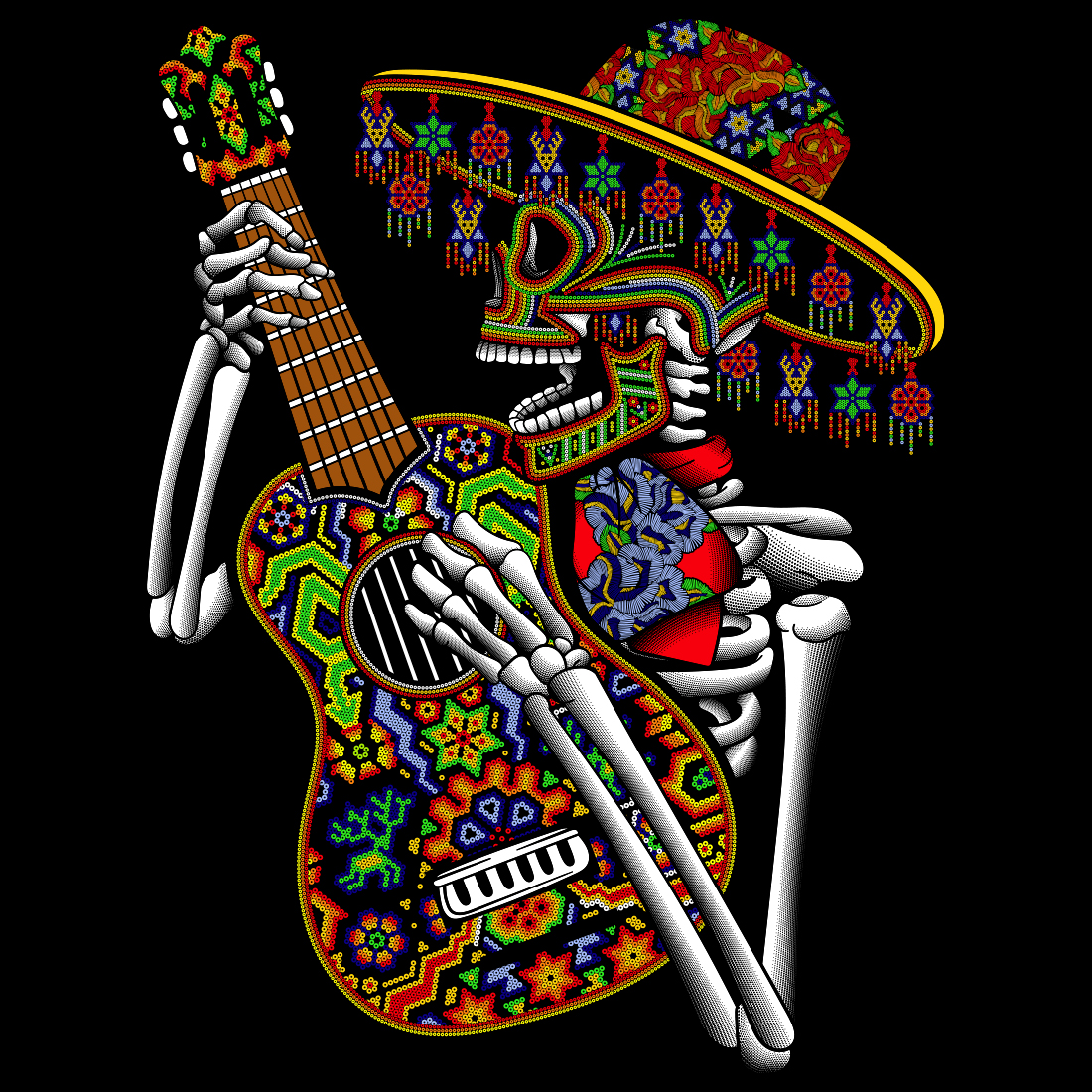 AxoloTee Playera Dama - Guitarrista Huichol