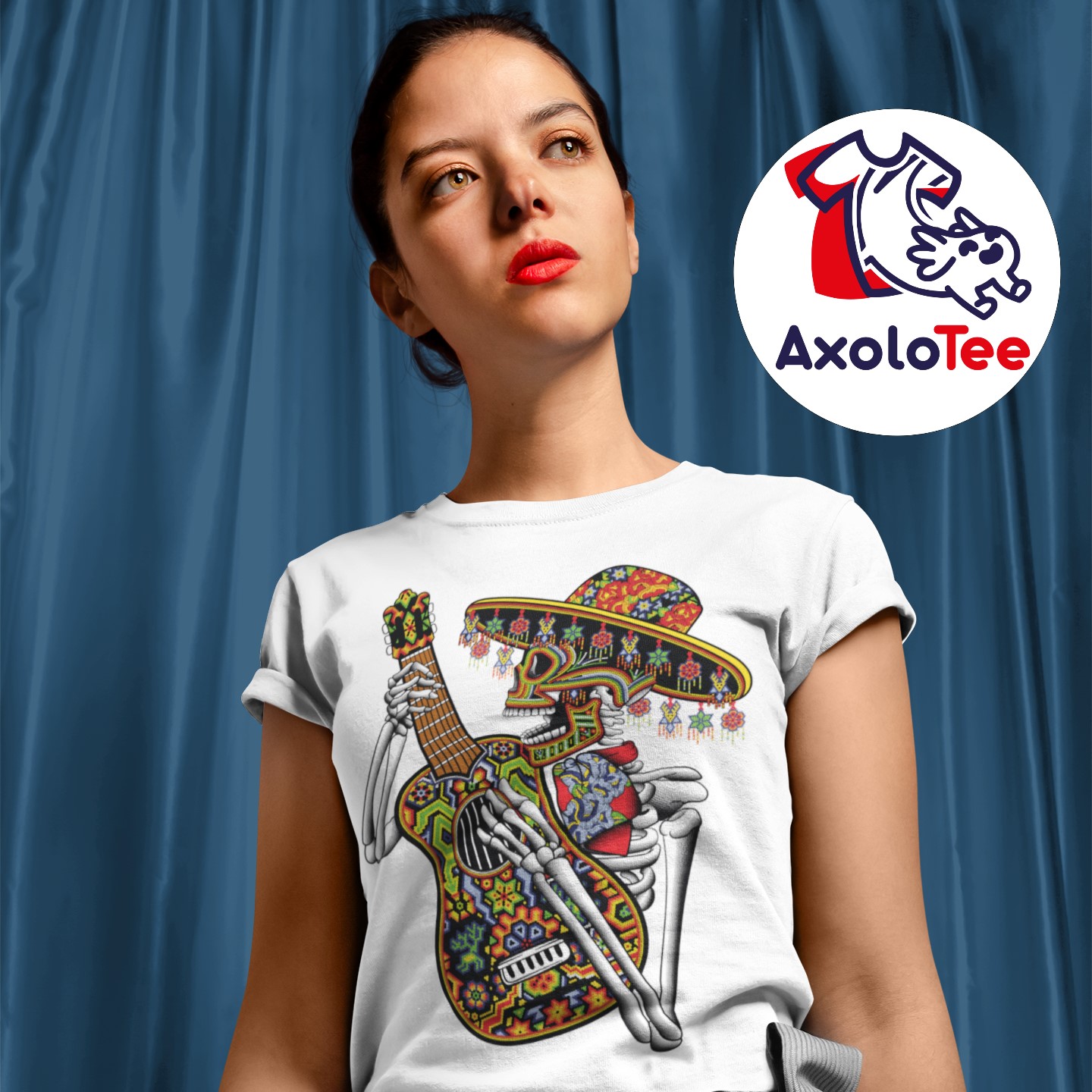 AxoloTee Playera Dama - Guitarrista Huichol