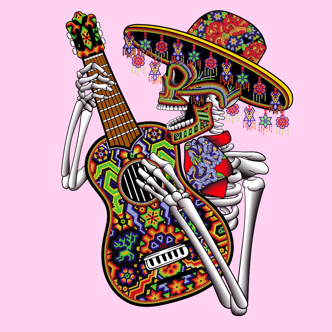 AxoloTee Playera Dama - Guitarrista Huichol