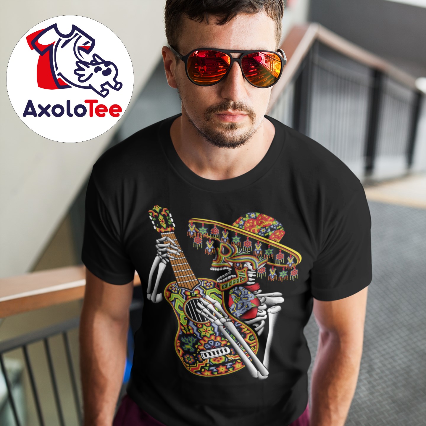 AxoloTee Playera Caballero - Guitarrista Huichol