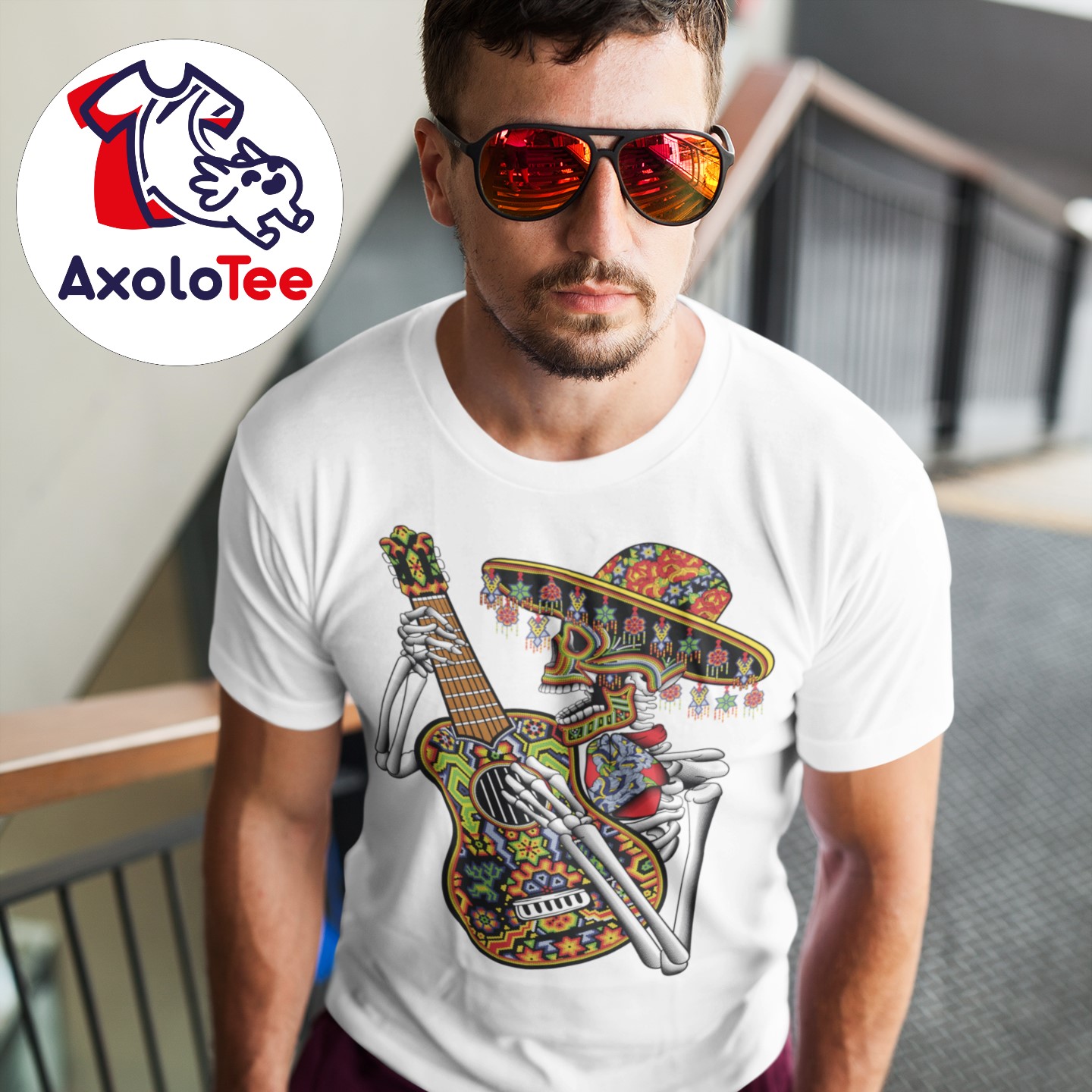 AxoloTee Playera Caballero - Guitarrista Huichol