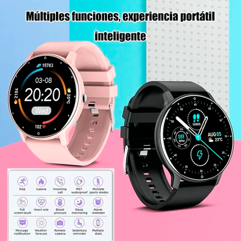 Smartwatch Pulsera Inteligente, Reloj Inteligente Deportivo, Pantalla  Táctil Impermeable Color Rosa