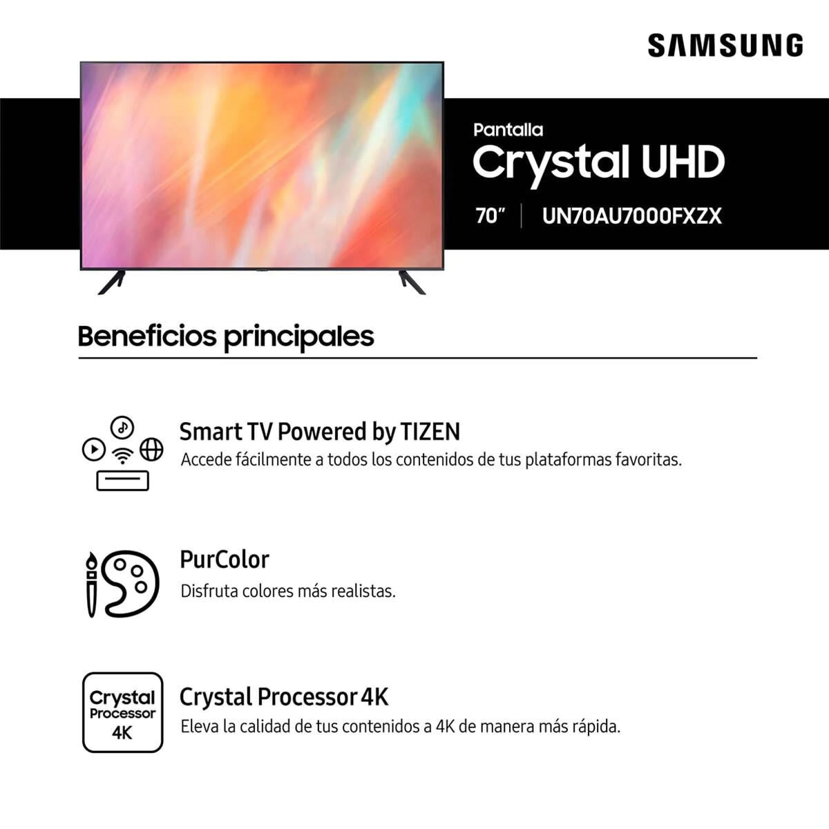 Pantalla 4k Smart TV 70 Pulgadas Samsung UN70AU7000FXZX CST