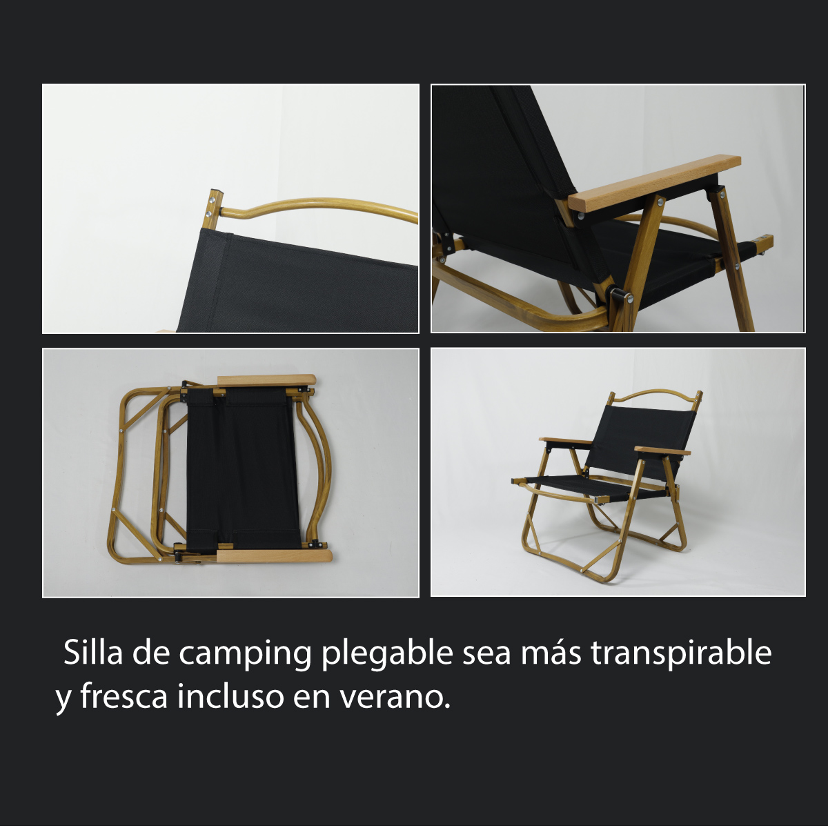 Silla de Camping de Metal Plegable Silla Portátil para Exterior Ligera (negro)