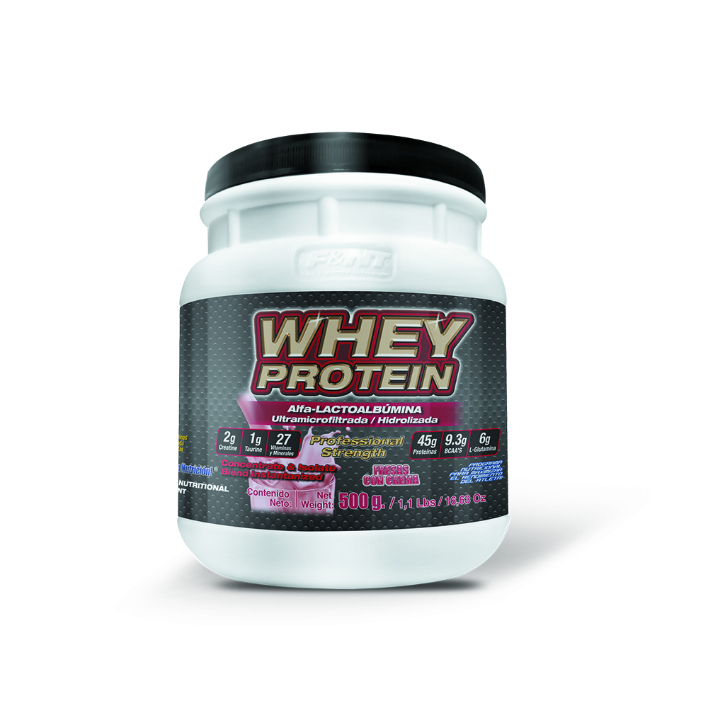 Proteína Whey Protein F&nt 500 Gr 1.1 Lbs 45g P/s Sabor Fresas con crema