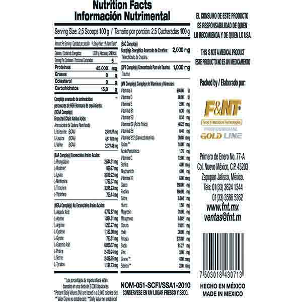 Proteína Whey Protein F&nt 500 Gr 1.1 Lbs 45g P/s Sabor Fresas con crema