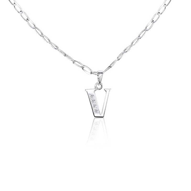 Collar de Inicial Authshine de Plata Ley 925 con Circonia Letra V para Mujer