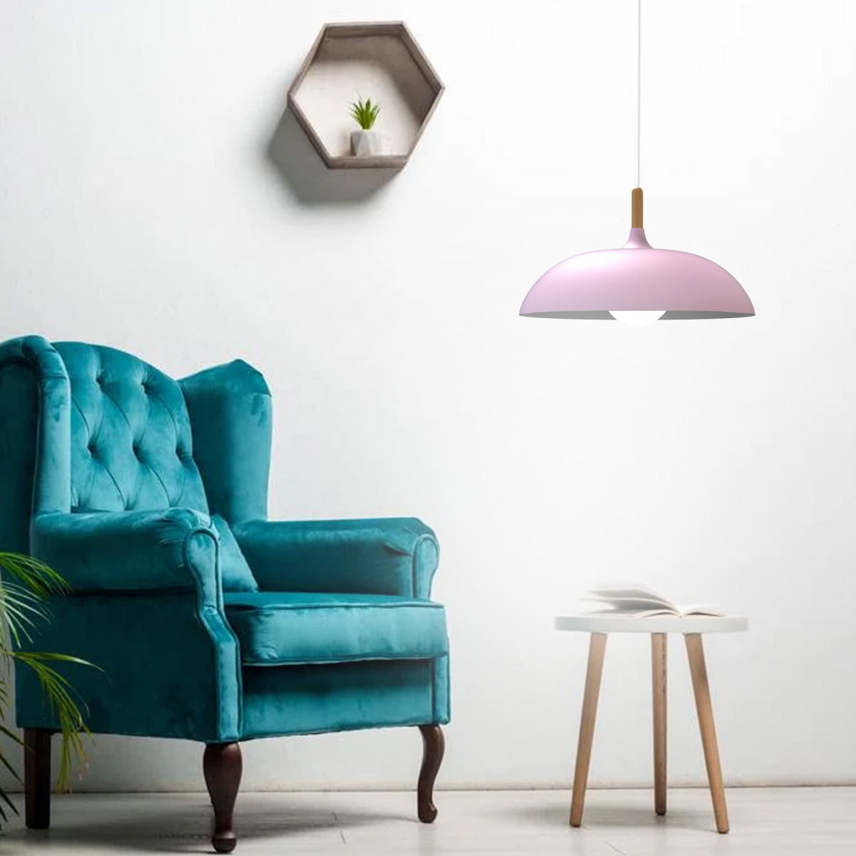 Lampara De Techo Colgante Macaron Retro Con Madera 40 Cm Diámetro